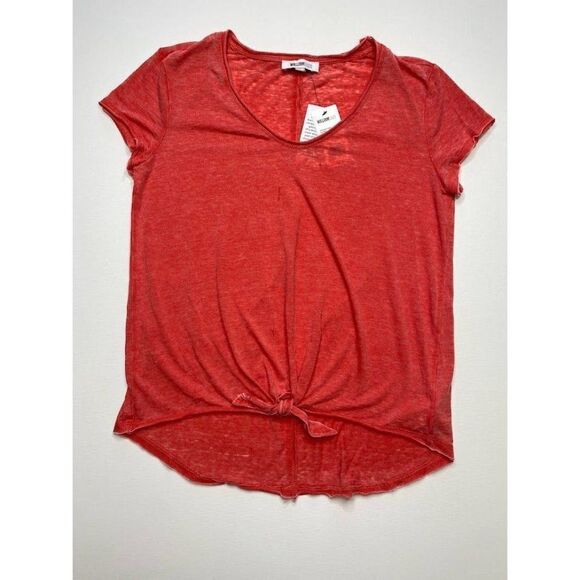 William Rast Burnout Shirt Top Small Red Juniors'‎ Tie-Front Scoop Neck NEW - Picture 5 of 9